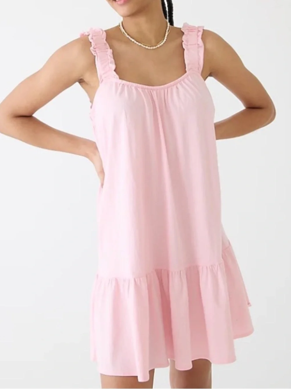 J. Crew Light Pink broken in jersey knit Ruffle mini dress L